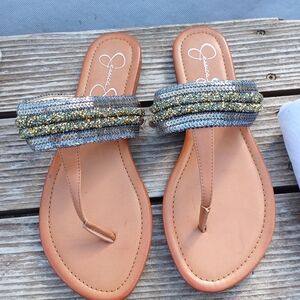 Jessica Simpson Silver and Gold Sandals with Decorative Strap